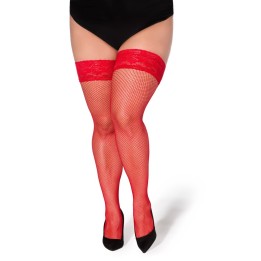 Halterlose Netz-Strümpfe Christina rot von Legg Story XTra Size | Fesselliebe.de