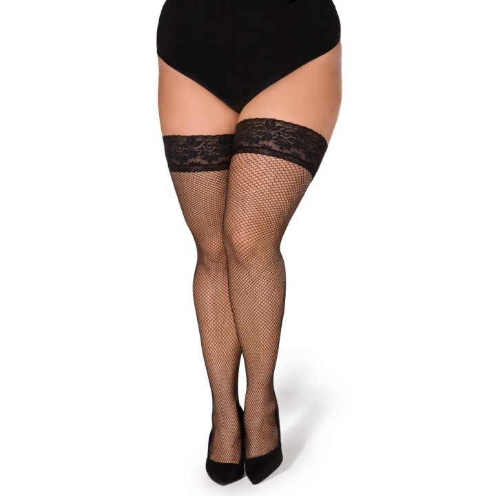 Halterlose Netz-Strümpfe Christina schwarz von Legg Story XTra Size | Fesselliebe.de