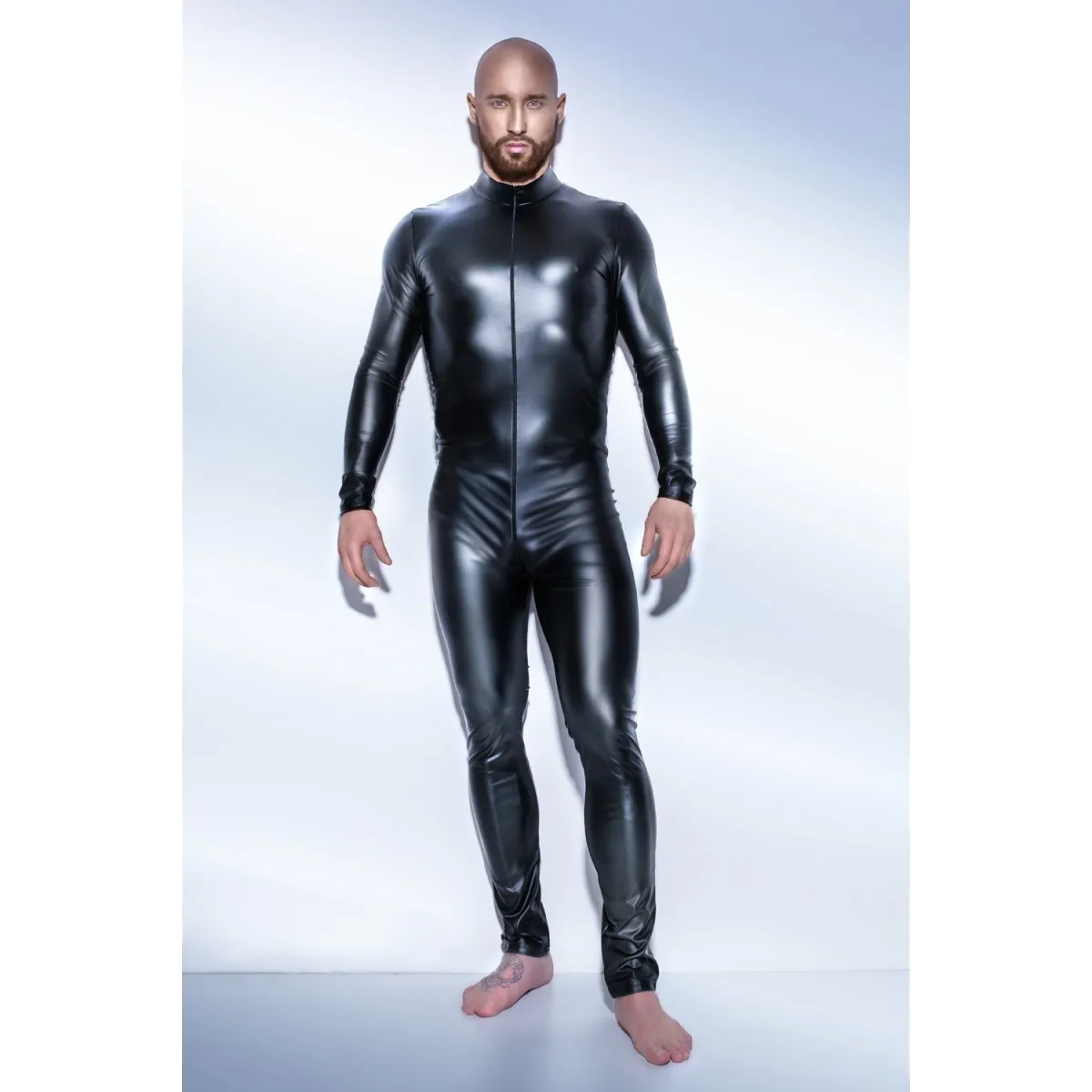 Schwarzer Powerwetlook Overall mit 2-Wege Reißverschluss H043 von Noir Handmade | Fesselliebe.de