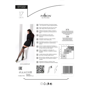 Halterlose Strümpfe mit Naht ST022 schwarz von Passion