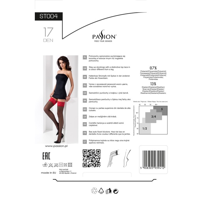 Halterlose Strümpfe ST004 schwarz/rot von Passion | Fesselliebe.de