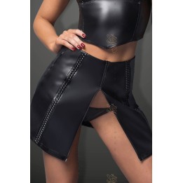 Schwarzer Kunstleder Rock mit dekorativen Bändern F171 von Noir Handmade Bitch Collection | Fesselliebe.de