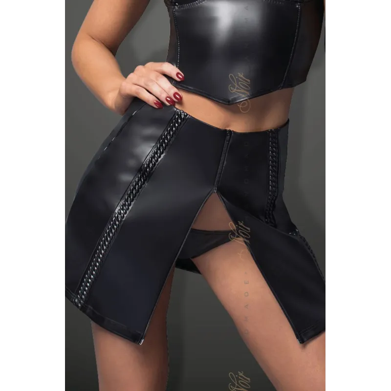Schwarzer Kunstleder Rock mit dekorativen Bändern F171 von Noir Handmade Bitch Collection | Fesselliebe.de