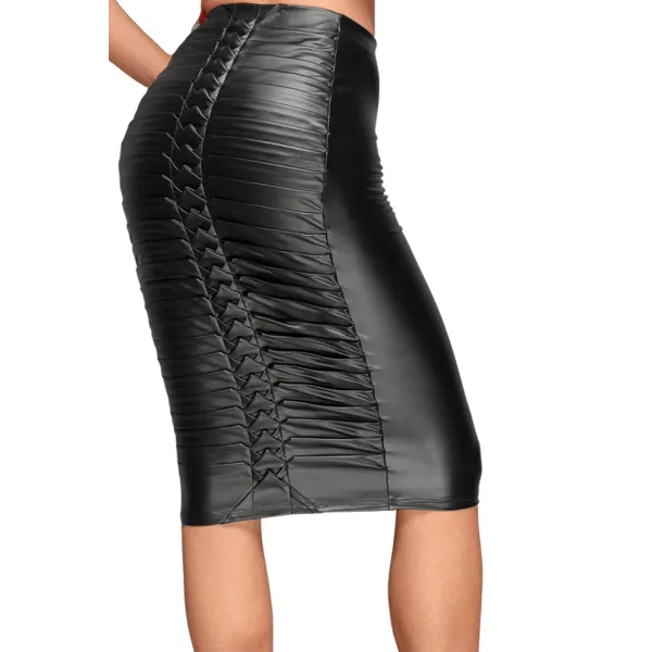 Powerwetlook Rock mit handgemachten Zierfalten auf der Rückseite F177 von Noir Handmade Decadence Collection | Fesselliebe.de