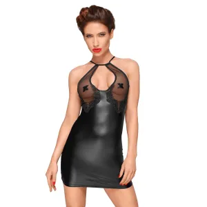 Powerwetlook Kleid mit dekorativer Stickerei Unter der Brust F185 von Noir Handmade Decadence Collection | Fesselliebe.de