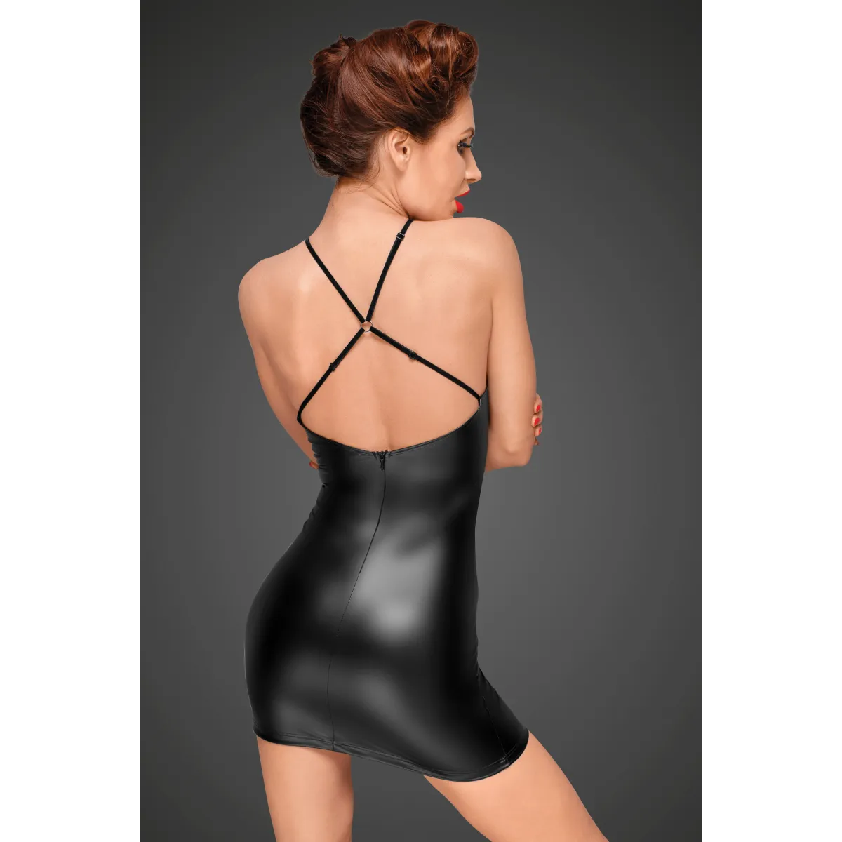 Powerwetlook Kleid mit dekorativer Stickerei Unter der Brust F185 von Noir Handmade Decadence Collection | Fesselliebe.de