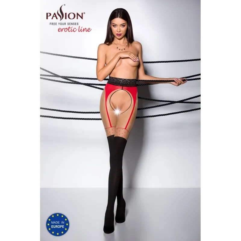 Ouvert Strumpfhose TI OPEN 003 schwarz/rot von Passion Erotic Line | Fesselliebe.de