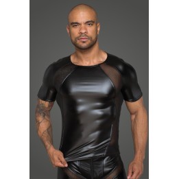 Herren T-Shirt aus Powerwetlook mit 3D Netzeinsätzen H056 von Noir Handmade Rebellious Collection | Fesselliebe.de