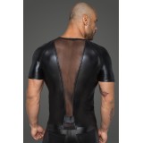 Herren T-Shirt aus Powerwetlook mit 3D Netzeinsätzen H056 von Noir Handmade Rebellious Collection | Fesselliebe.de