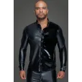 Langärmliges Powerwetlook & PVC Shirt mit Knopfleiste H064 von Noir Handmade MissBehaved Collection