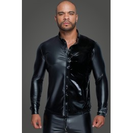 Langärmliges Powerwetlook & PVC Shirt mit Knopfleiste H064 von Noir Handmade MissBehaved Collection | Fesselliebe.de