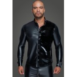 Langärmliges Powerwetlook & PVC Shirt mit Knopfleiste H064 von Noir Handmade MissBehaved Collection | Fesselliebe.de