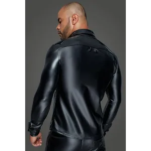 Langärmliges Powerwetlook & PVC Shirt mit Knopfleiste H064 von Noir Handmade MissBehaved Collection