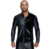 Langärmliges Powerwetlook & PVC Shirt mit Knopfleiste H064 von Noir Handmade MissBehaved Collection | Fesselliebe.de