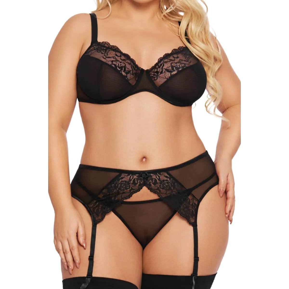 Schwarzes 3-teiliges Set 1903 von Softline Pluse Size Collection | Fesselliebe.de