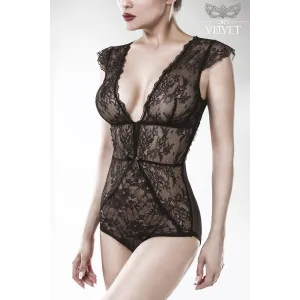 Schwarzer Spitzen Body 15302 von Grey Velvet