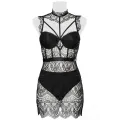 Schwarzes Spitzen Negligé 15310 von Grey Velvet