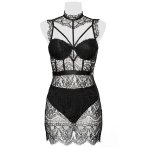 Schwarzes Spitzen Negligé 15310 von Grey Velvet