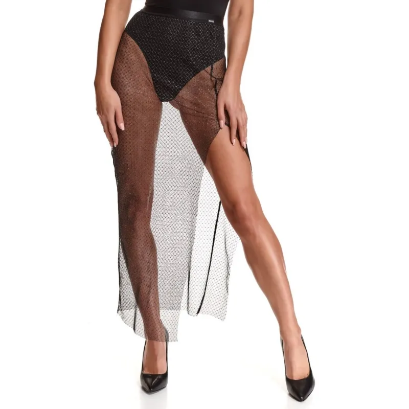 Langer schwarz/silberner Rock STChiara001 von Demoniq Silver Touch Collection | Fesselliebe.de