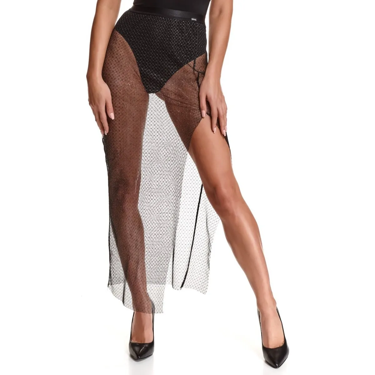 Langer schwarz/silberner Rock STChiara001 von Demoniq Silver Touch Collection | Fesselliebe.de