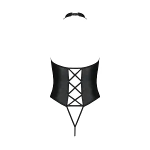 Schwarzer Kunstleder Body ouvert PA596249 von Passion