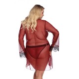 Dunkelroter Morgenrock mit Spitze AA052931 von Anais Apparel Plus Size | Fesselliebe.de