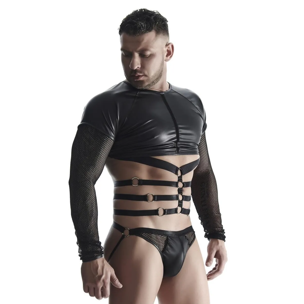 Herren Langarm-Shirt mit Harness TSH019 schwarz von Regnes Fetish Planet | Fesselliebe.de