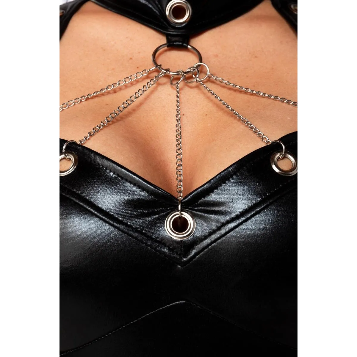 Schwarzes Wetlook Minikleid 18287 von Saresia | Fesselliebe.de