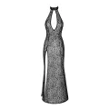 F288 Langes Flockkleid im Leoparden-Look mit Schlitz von Noir Handmade