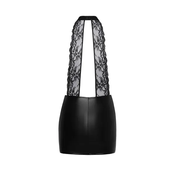 F279 Kurzes Powerwetlook Kleid mit Spitze von Noir Handmade | Fesselliebe.de