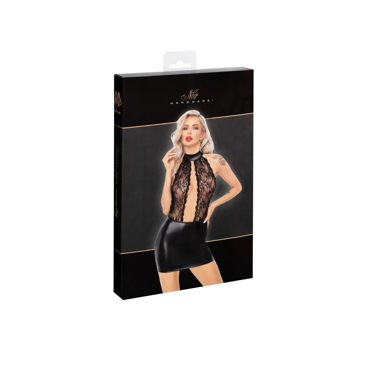 F279 Kurzes Powerwetlook Kleid mit Spitze von Noir Handmade | Fesselliebe.de