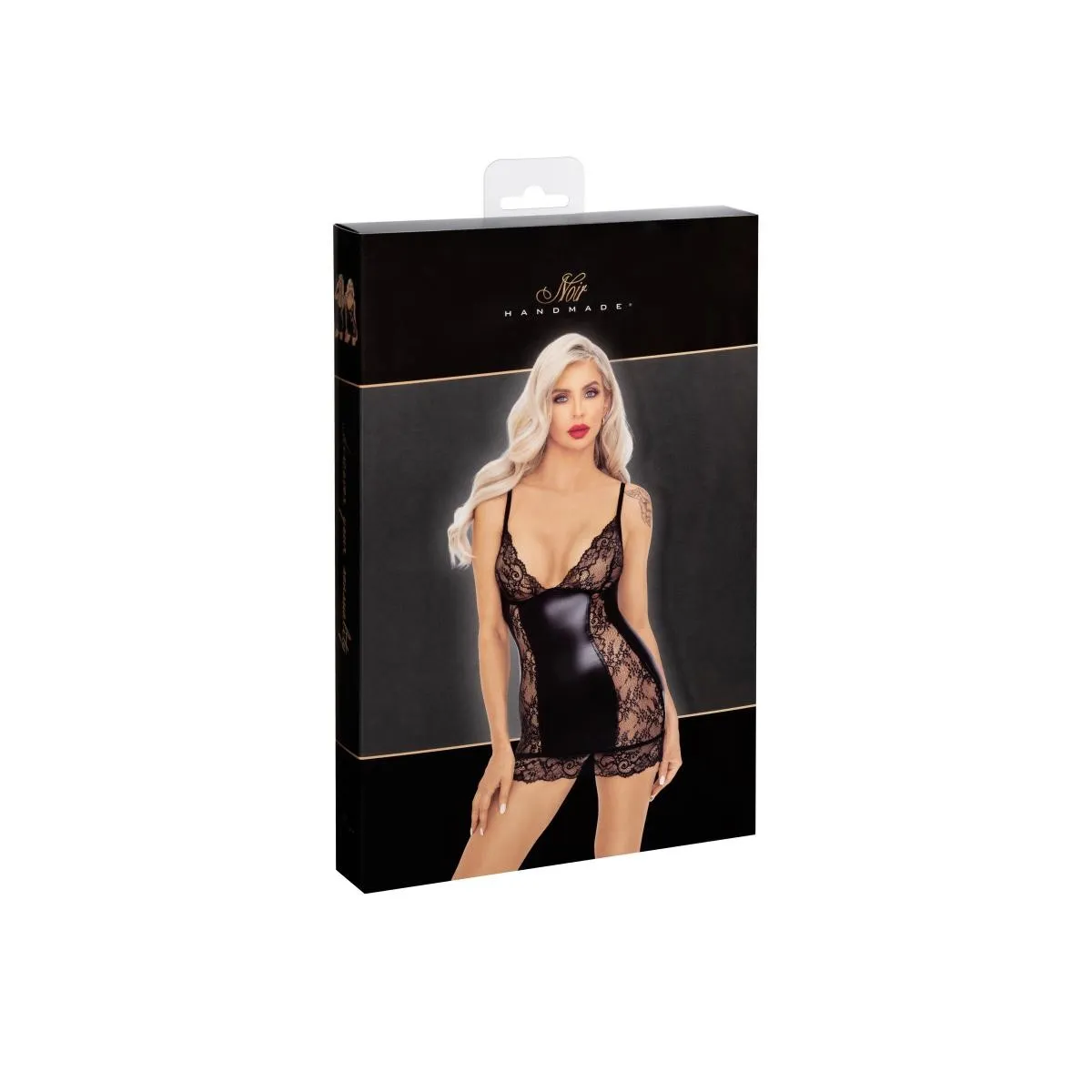 F282 Kurzes Powerwetlook Kleid mit Spitzeneinsätzen von Noir Handmade | Fesselliebe.de