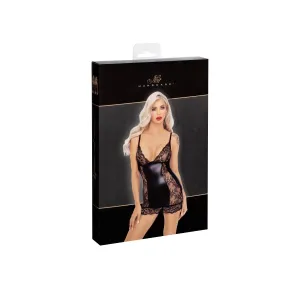 F282 Kurzes Powerwetlook Kleid mit Spitzeneinsätzen von Noir Handmade