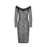 F284 Midikleid aus Leopardenflock und langen Ärmeln von Noir Handmade | Fesselliebe.de