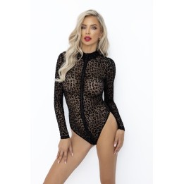 F287 Leopardenflock Bodysuit mit langen Ärmeln von Noir Handmade | Fesselliebe.de