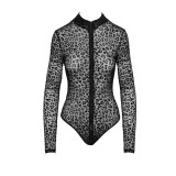 F287 Leopardenflock Bodysuit mit langen Ärmeln von Noir Handmade | Fesselliebe.de