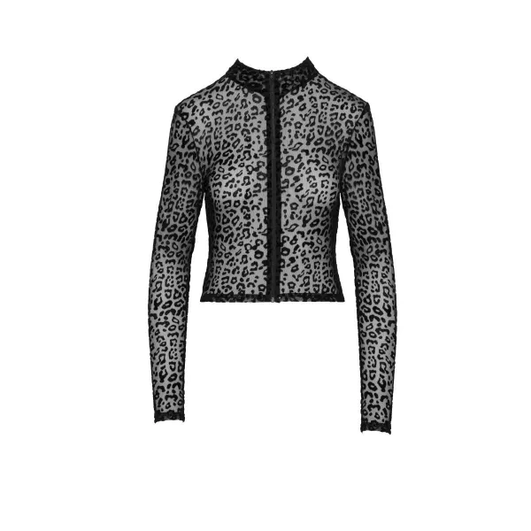 F289 Leopardenflock Top mit langen Ärmeln von Noir Handmade | Fesselliebe.de