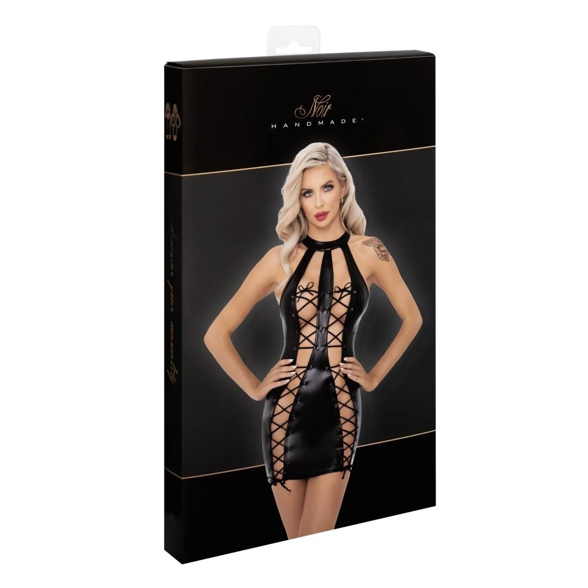 F291 Powerwetlook Kleid mit doppelter Schnürung vorne von Noir Handmade | Fesselliebe.de