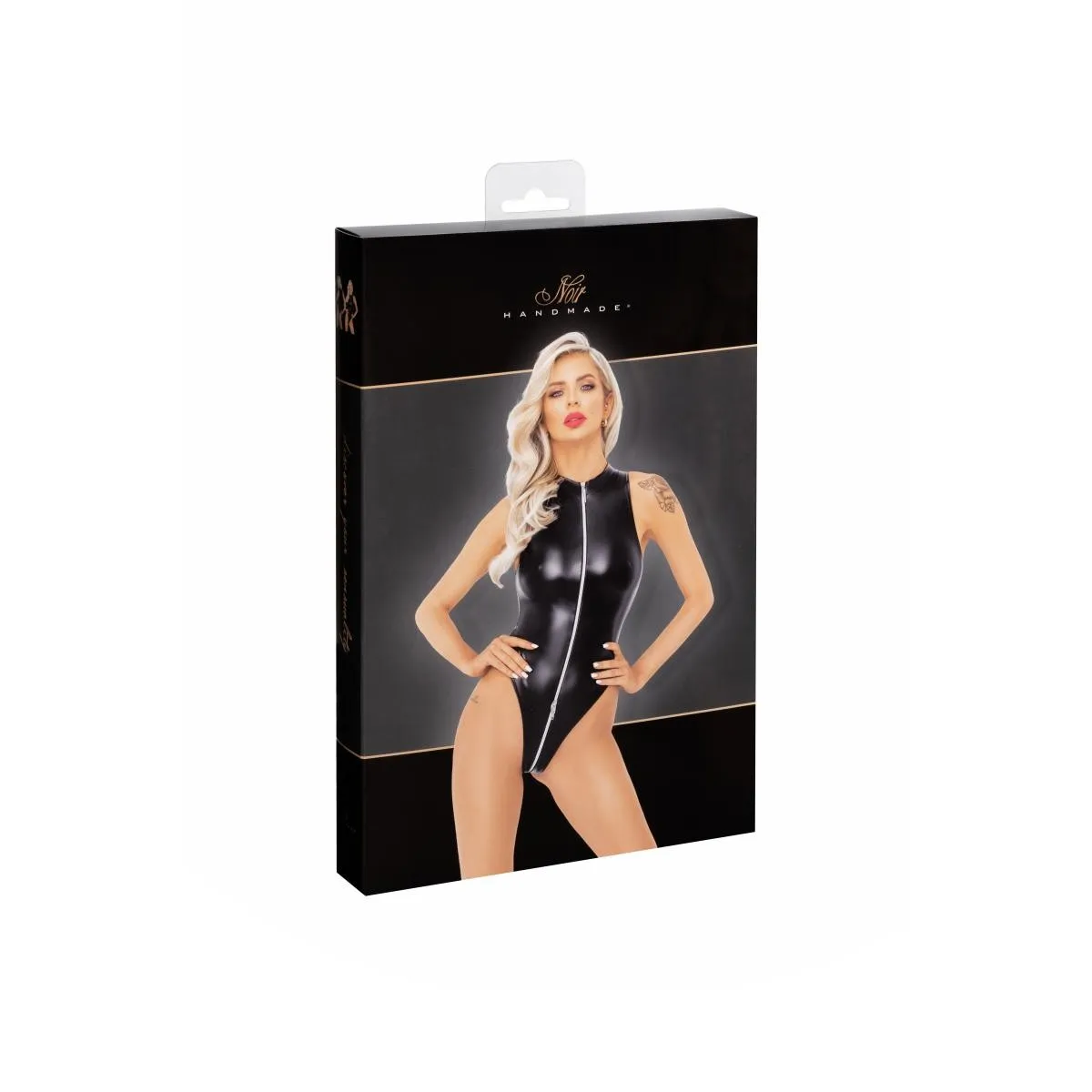 F294 Powerwetlook Bodysuit mit Frontreißverschluss von Noir Handmade | Fesselliebe.de