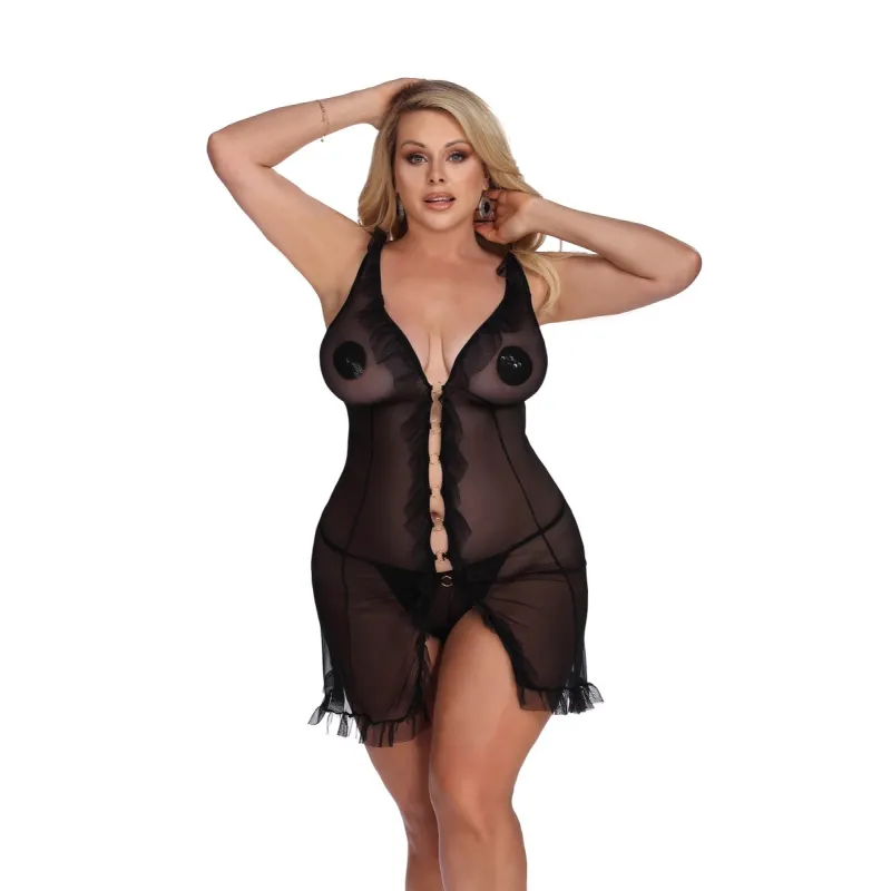 Schwarzes Negligee AA053640 von Anais Apparel Plus Size | Fesselliebe.de