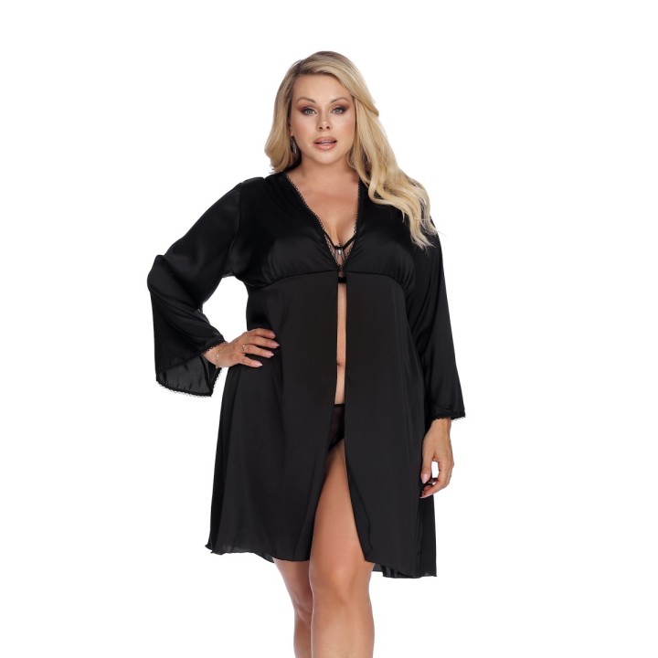 Schwarzer Morgenrock AA053628 von Anais Apparel Plus Size | Fesselliebe.de