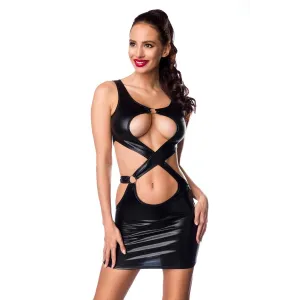 Schwarzes Wetlook Minikleid 18291 von Saresia | Fesselliebe.de