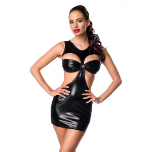 Schwarzes Wetlook Minikleid 18293 von Saresia | Fesselliebe.de
