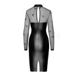 F310 halblanges Powerwetlook Kleid mit Tüll von Noir Handmade | Fesselliebe.de