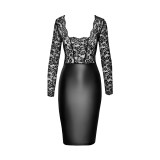 F295 halblanges Wetlook Kleid mit Spitze von Noir Handmade | Fesselliebe.de