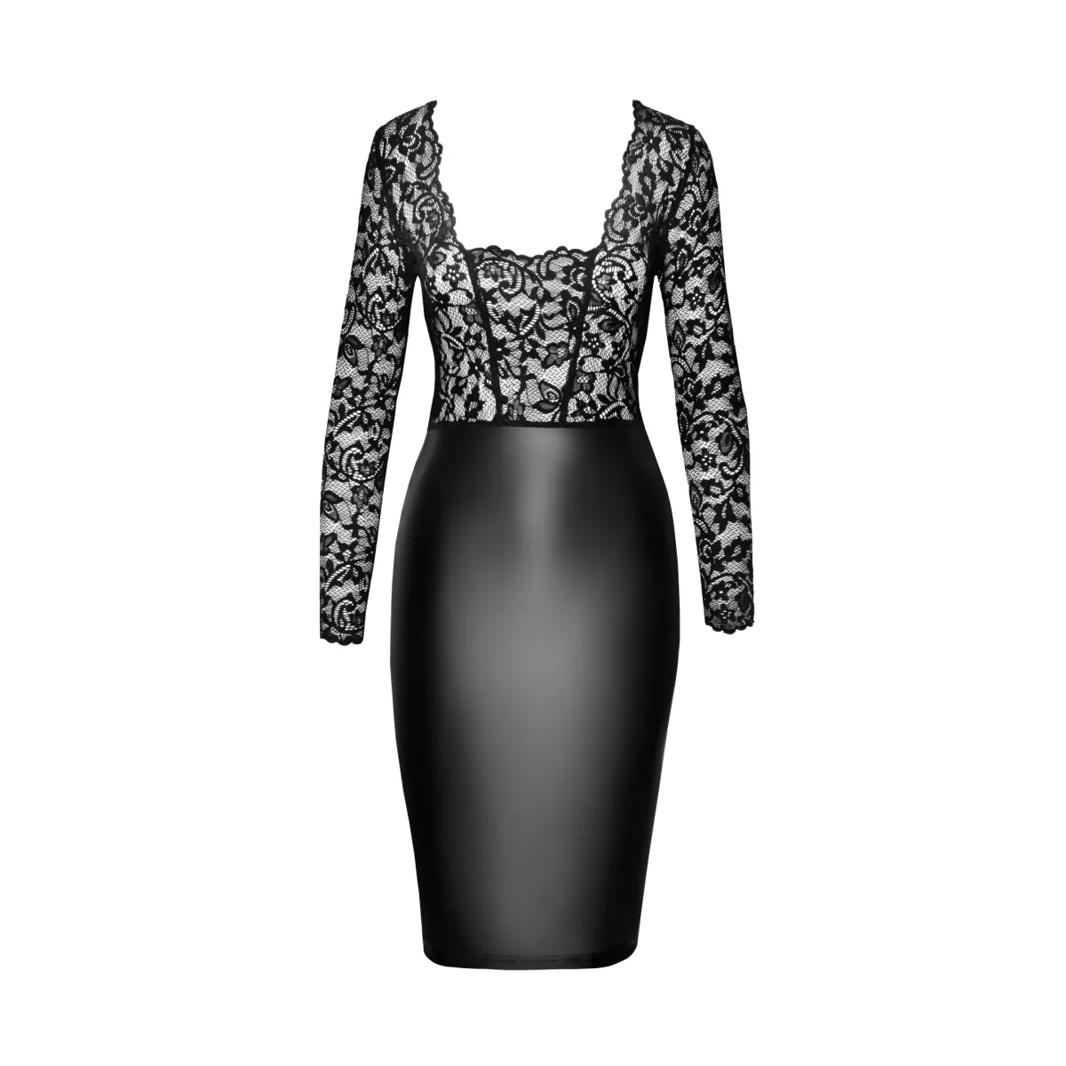 F295 halblanges Wetlook Kleid mit Spitze von Noir Handmade | Fesselliebe.de