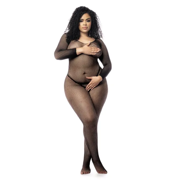 Langärmliger Netz-Bodystocking – MAL1102XBLK von Mapale | Fesselliebe.de