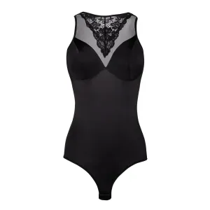 Schwarzer Body mit Netzeinsatz und Spitze KA923328 von Kalimo