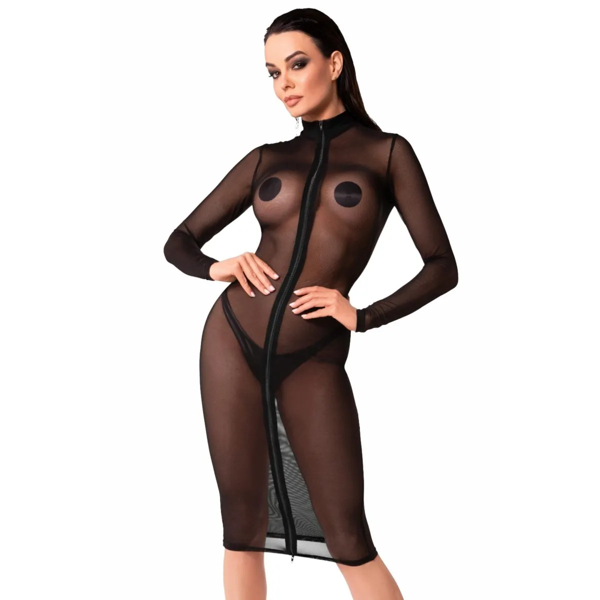 F347 halblanges Kleid aus feinem Netz von Noir Handmade | Fesselliebe.de