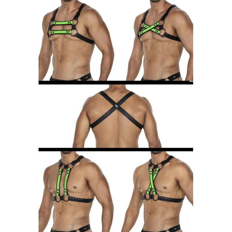 Schwarz/neongrüner Brust-Harness 06 von Cut4Men | Fesselliebe.de